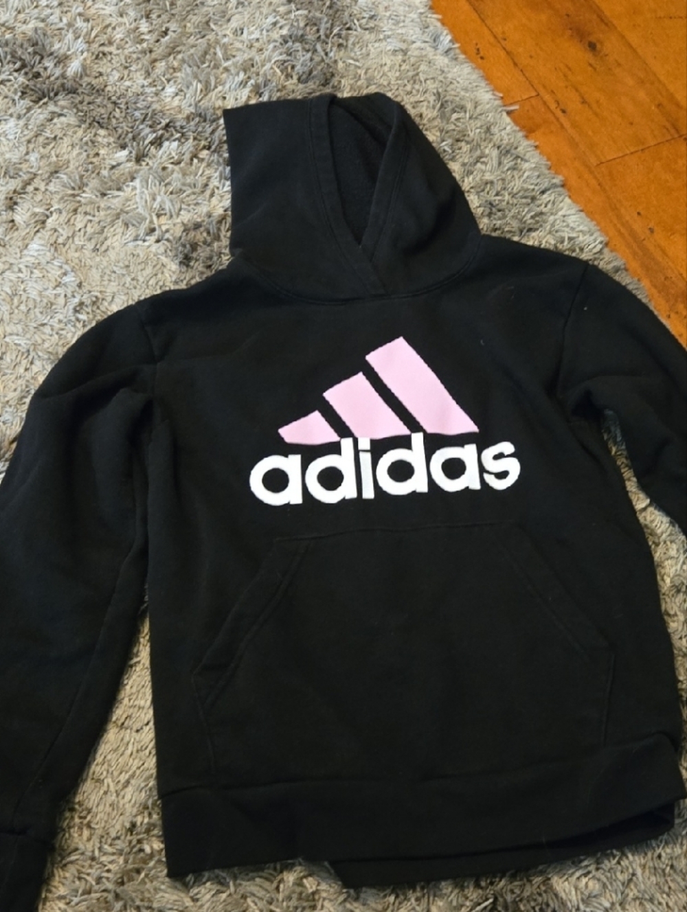 Adidas Black Hoodie with Pink Logo Panels
